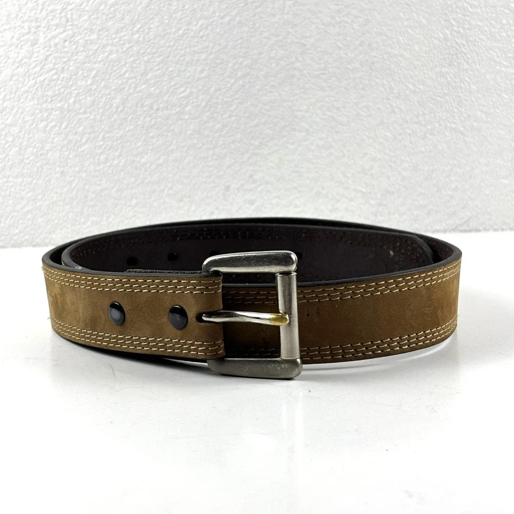 Carhartt Leather Belt Mens 34 Brown Triple Stitched Solid Brass Rugged Workwear